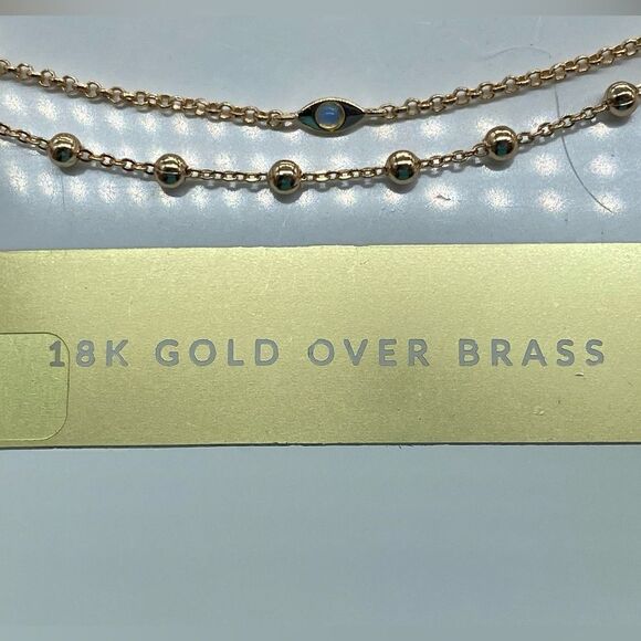 NWT 18k Gold over Brass Double Chained Ball/Opal Ankle Bracelet Cubic Zirconia - Picture 12 of 13